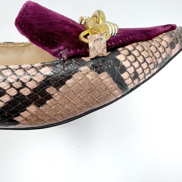TORY BURCH Jessa Purple Velvet Pink Snake Reptile Heeled Loafer Size 7C - Picture 10 of 13